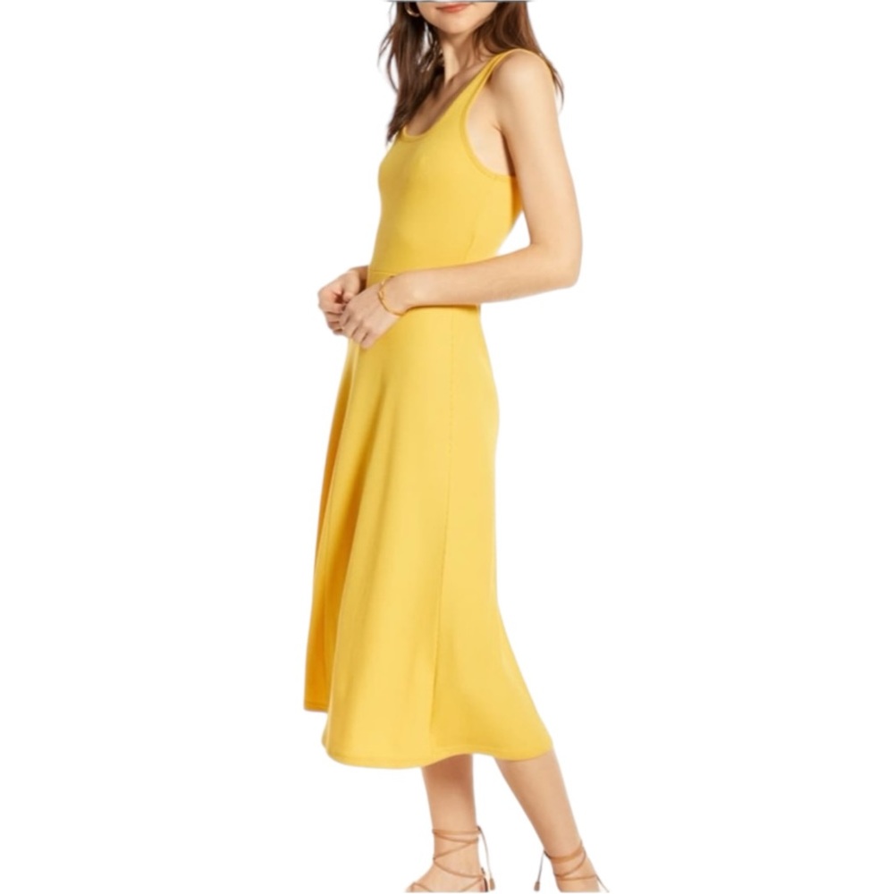 Treasure & Bond A-Line Tank Midi Dress Sunny Butter Yellow Small Ribbed